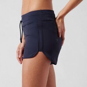 Athleta Kata Swim Board Shorts Navy Mid Rise Stretch Drawstrings Pool Size Large